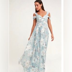 Lulus Make Me Move Light Blue Floral Print Maxi Dress
